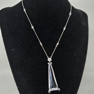 KENDRA SCOTT Everdeen Clear Lustre Glass & Rhodium Silver Pendant Adjustable